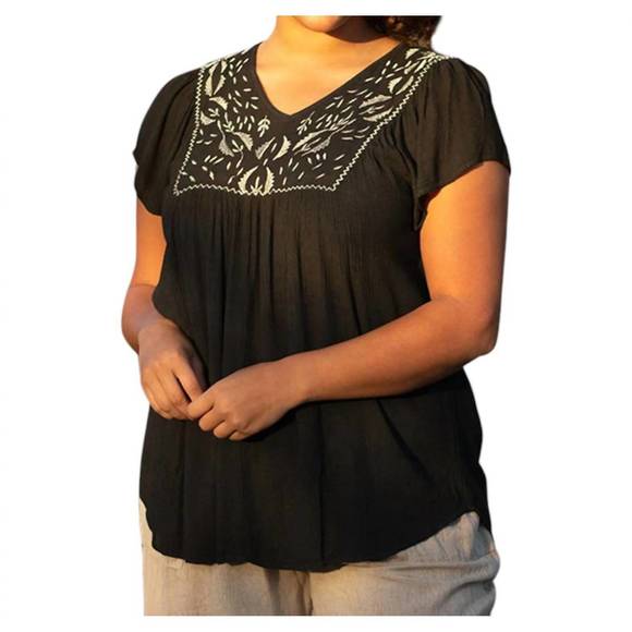 NEW ON THE PLUS SIDE karla embroidered blouse - plus in black - Picture 1 of 3